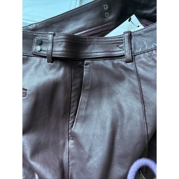 VINCE Burgundy Lamb Leather pant front seam sz 0 See measurements 29 X26 lined - Picture 12 of 16